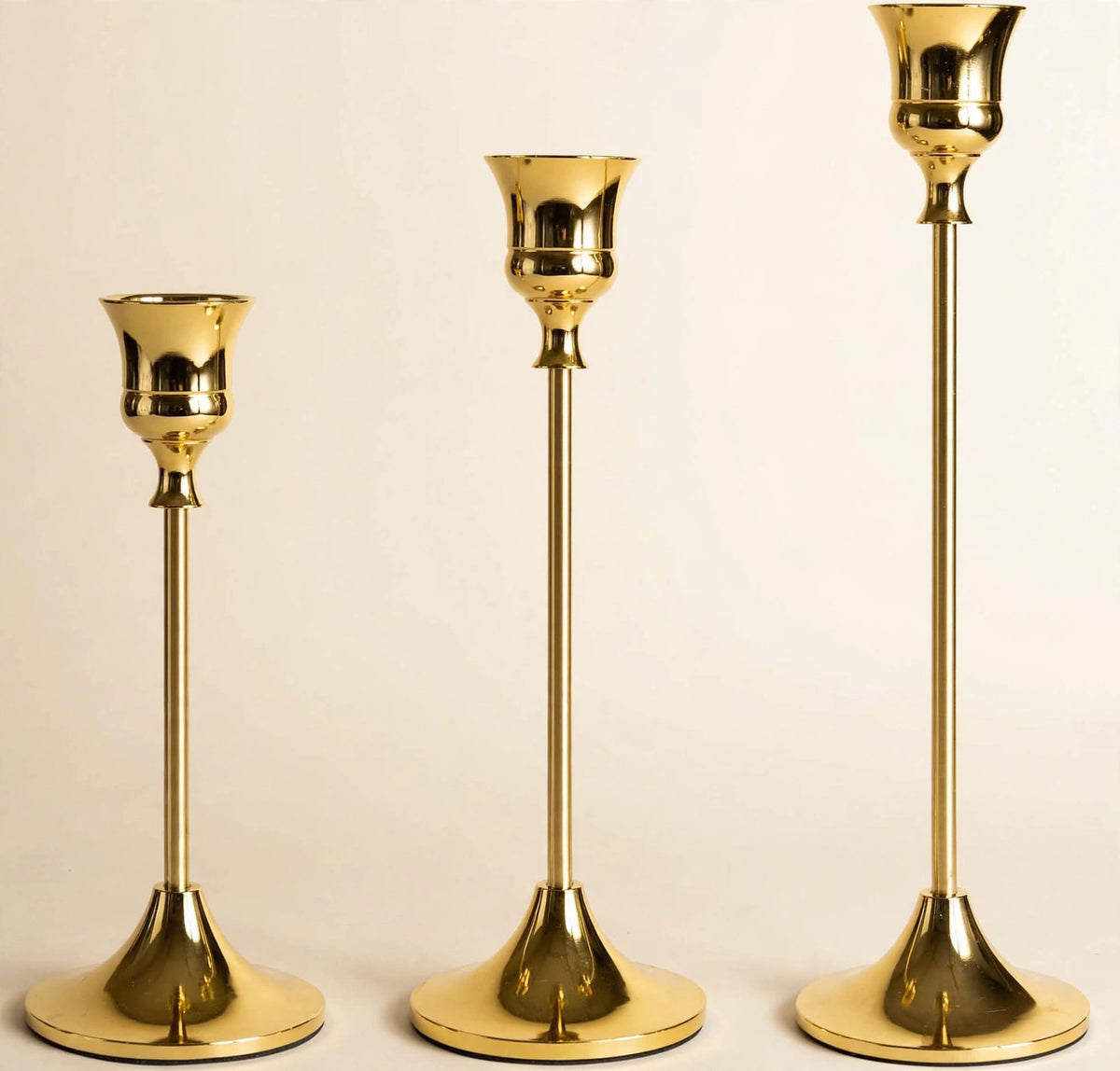 Gold Taper Candle Holders — Set of 3