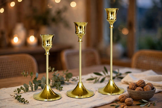 Gold Taper Candle Holders — Set of 3