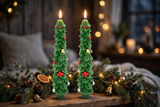 Green Flameless Taper Candles — 2-Pack with Remote & Timer