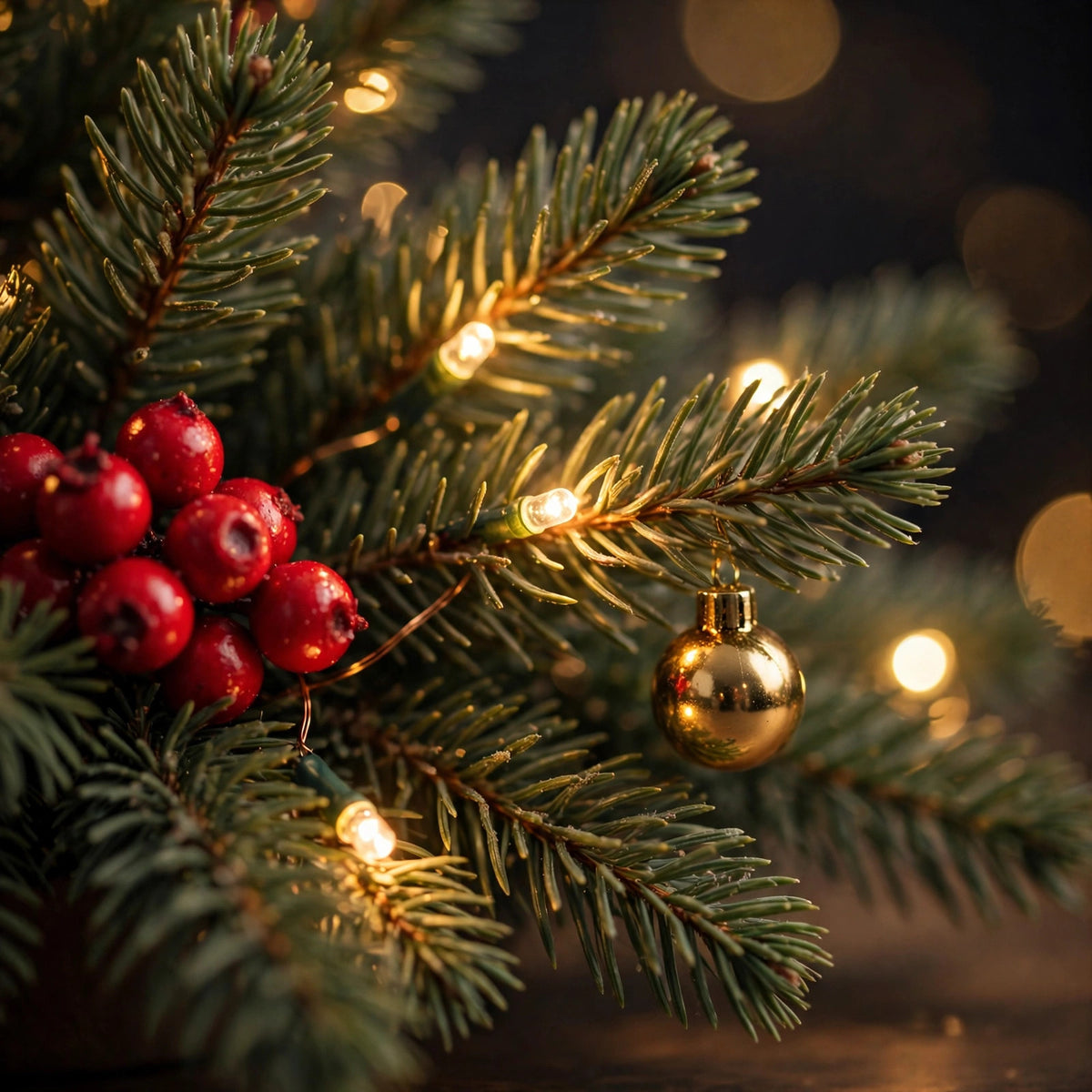 Tabletop Christmas Tree — Pre-Lit with 50 Warm LEDs & Red Berries